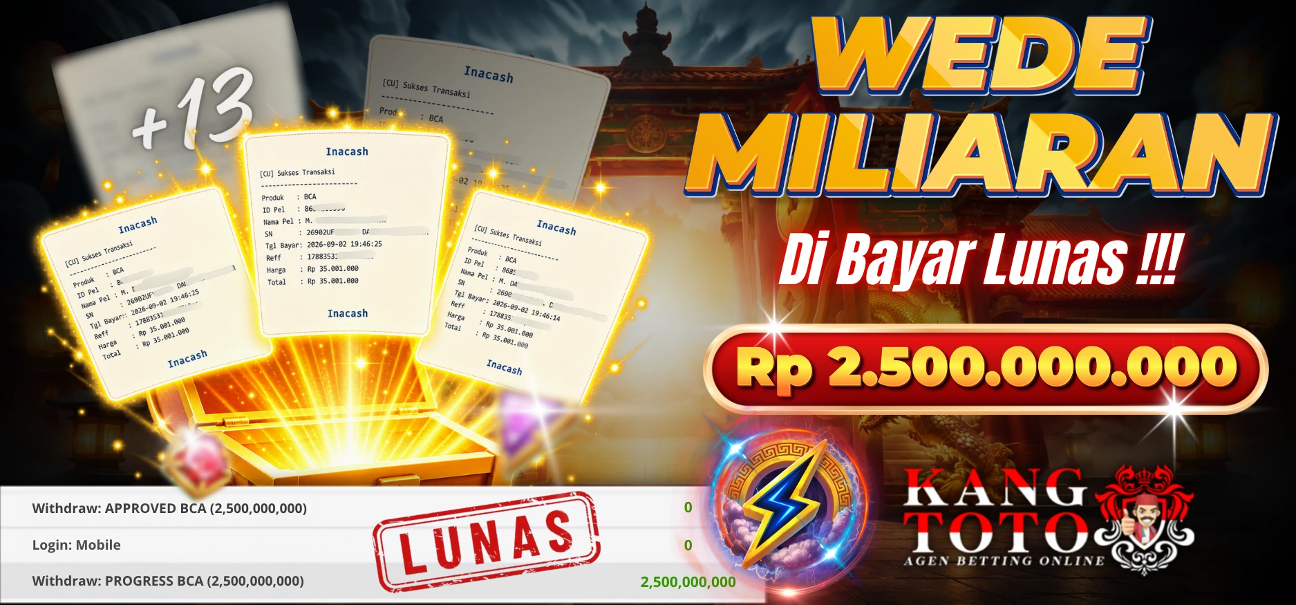 Wede Miliaran dibayar Lunas